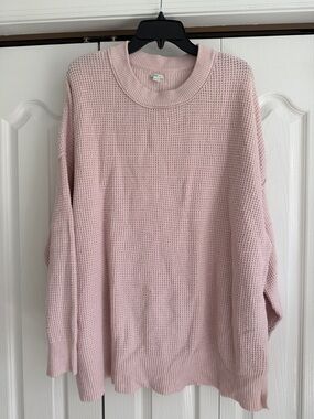 aerie Soft Pink Waffle Knit Crewneck Sweater